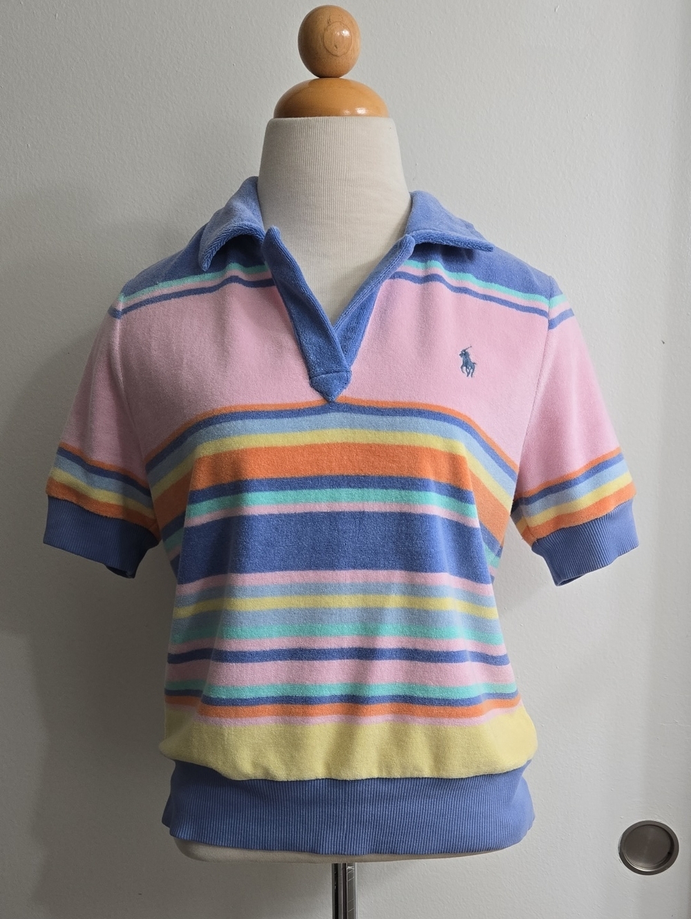 Polo by Ralph Lauren Pastel Striped Knit Polo Tee/Size Med - Picture 2 of 6
